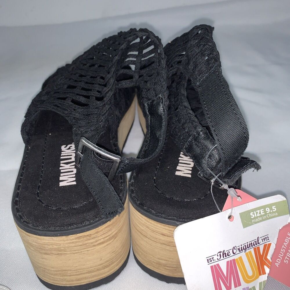 Women’s MukLuks Lightweight Black Wedge Sandals Shoes Size  9.5 Non-skid Outsole - Picture 5 of 13